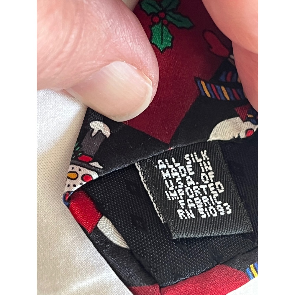 Hallmark Yule Tie Greetings Necktie Mens OS Red Black Excellent Silk Snowman - Picture 3 of 10